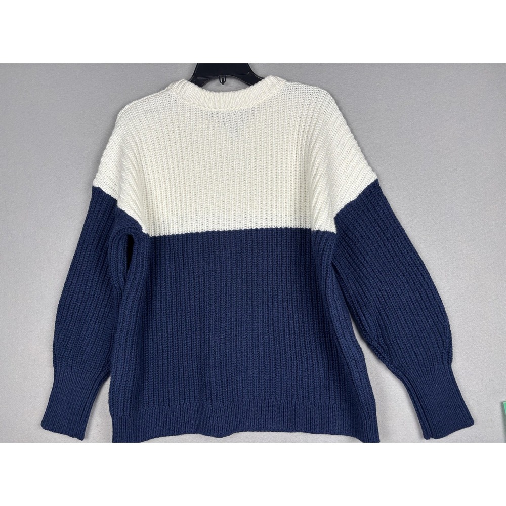Lands' End Sweater Womens M Blue White Star Graphic Knit Pullover Winter Warm - Picture 3 of 15